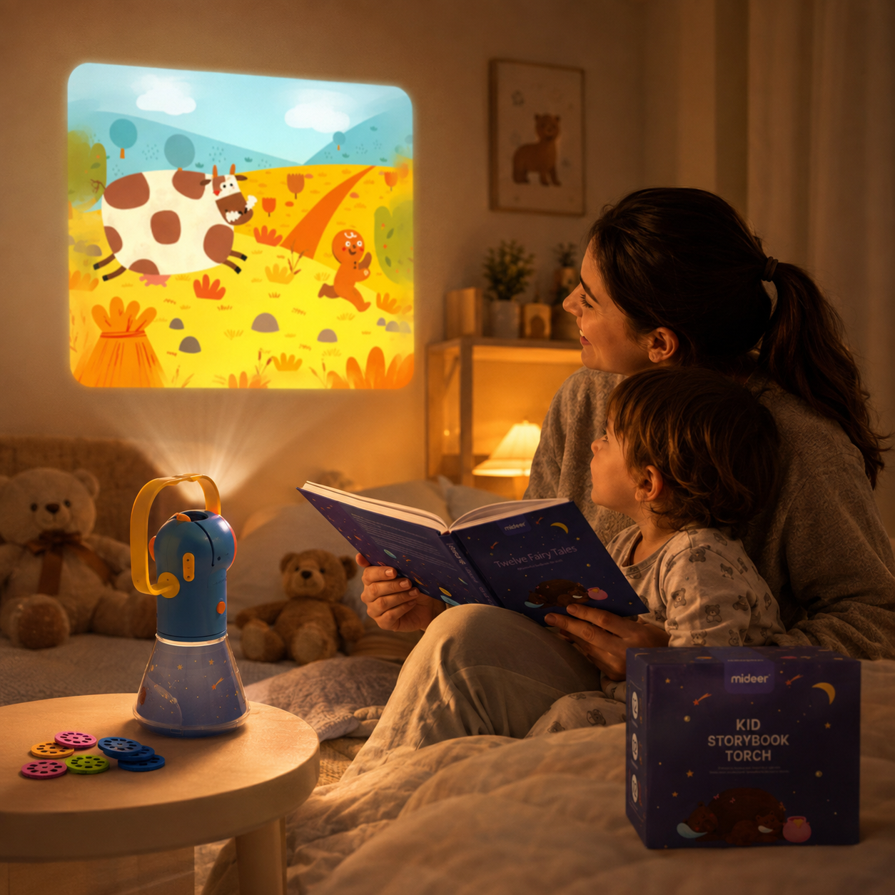 Proyector de Cuentos Mideer 3 en 1 con Luz Nocturna – 12 Historias Clásicas
