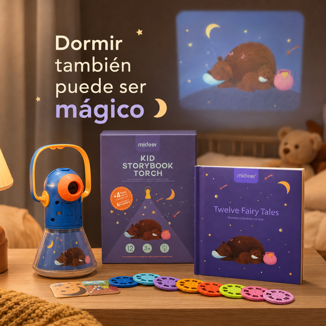Proyector de Cuentos Mideer 3 en 1 con Luz Nocturna – 12 Historias Clásicas