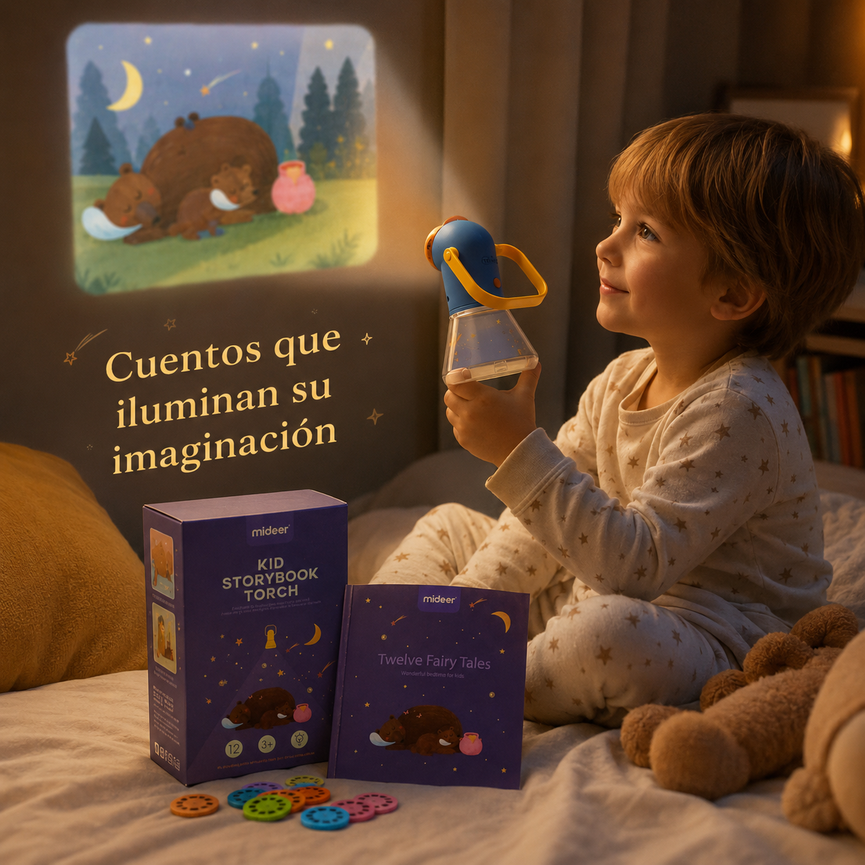 Proyector de Cuentos Mideer 3 en 1 con Luz Nocturna – 12 Historias Clásicas