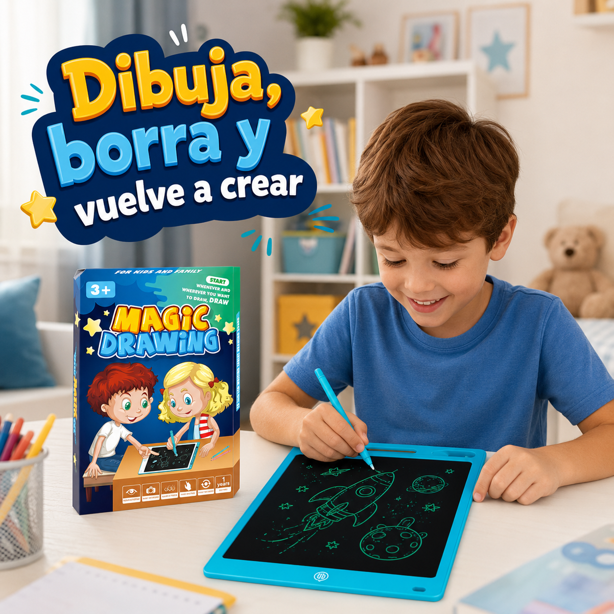 Pizarra Mágica LCD Infantil 12 Pulgadas con Lápiz y Borrado Instantáneo