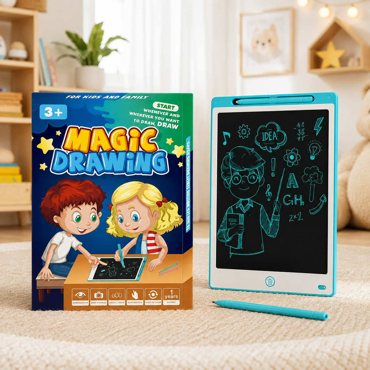Pizarra Mágica LCD Infantil 12 Pulgadas con Lápiz y Borrado Instantáneo