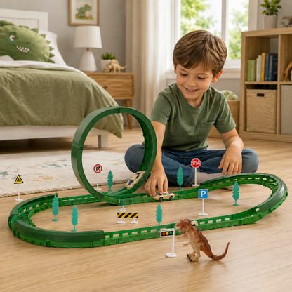 Pista de Autos Dinosaur Track Racers Recargable USB con Loop y 57 Piezas