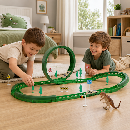 Pista de Autos Dinosaur Track Racers Recargable USB con Loop y 57 Piezas
