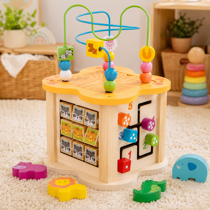 Cubo Didáctico 6 en 1 de madera🧠 – Juegos educativos para estimular la motricidad y el aprendizaje