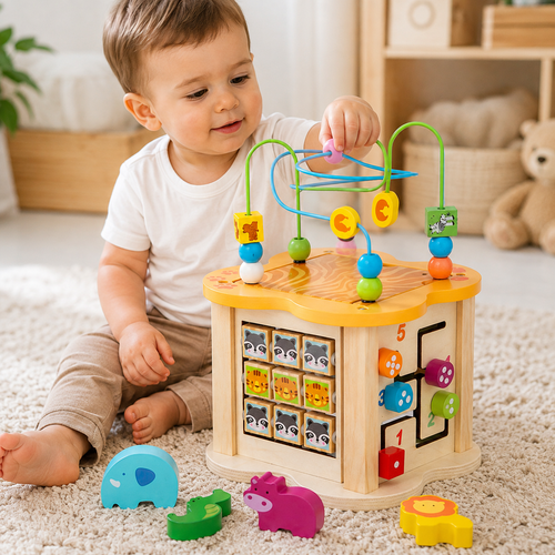 Cubo Didáctico 6 en 1 de madera🧠 – Juegos educativos para estimular la motricidad y el aprendizaje