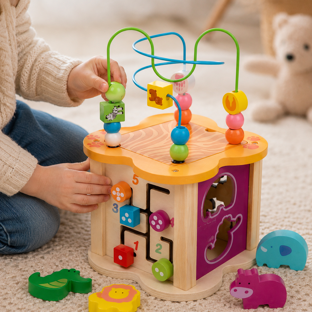 Cubo Didáctico 6 en 1 de madera🧠 – Juegos educativos para estimular la motricidad y el aprendizaje