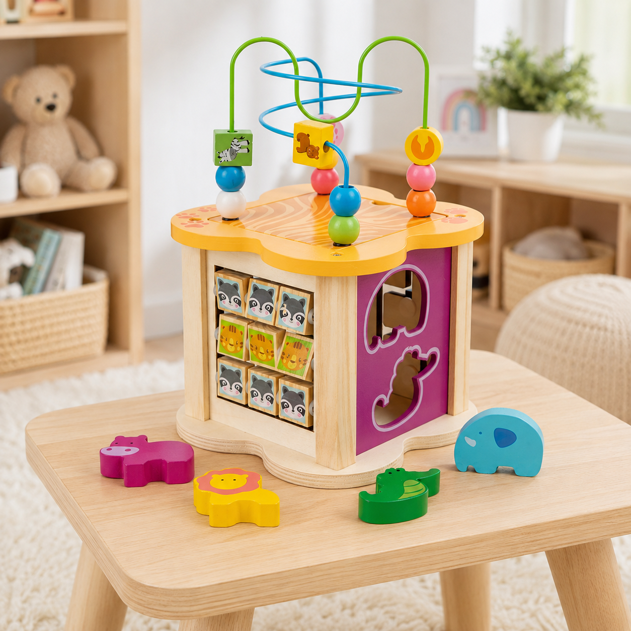 Cubo Didáctico 6 en 1 de madera🧠 – Juegos educativos para estimular la motricidad y el aprendizaje