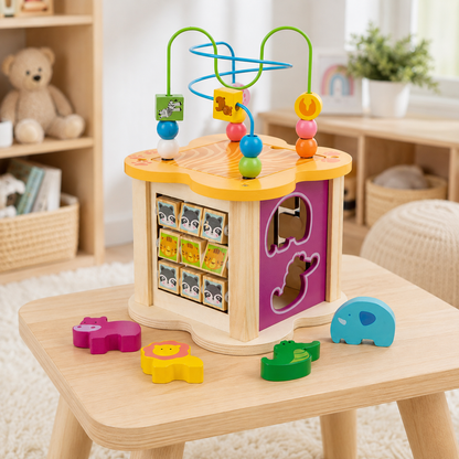 Cubo Didáctico 6 en 1 de madera🧠 – Juegos educativos para estimular la motricidad y el aprendizaje