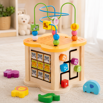 Cubo Didáctico 6 en 1 de madera🧠 – Juegos educativos para estimular la motricidad y el aprendizaje
