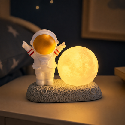 Lámpara Veladora Astronauta en Roca Lunar con Luz Cálida – Decoración Espacial