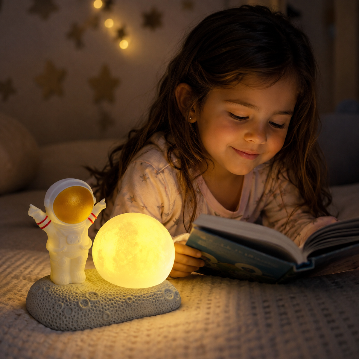Lámpara Veladora Astronauta en Roca Lunar con Luz Cálida – Decoración Espacial