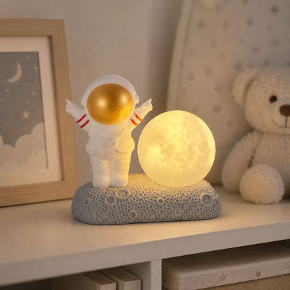 Lámpara Veladora Astronauta en Roca Lunar con Luz Cálida – Decoración Espacial