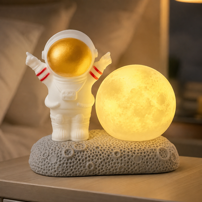 Lámpara Veladora Astronauta en Roca Lunar con Luz Cálida – Decoración Espacial