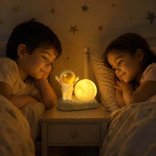 Lámpara Veladora Astronauta en Roca Lunar con Luz Cálida – Decoración Espacial