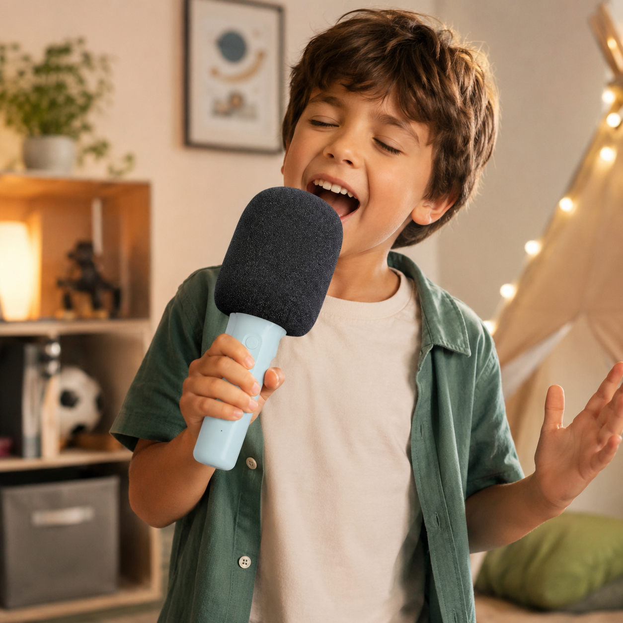 Parlante Karaoke con Micrófono Bluetooth, Luces LED y 5 Efectos de Voz