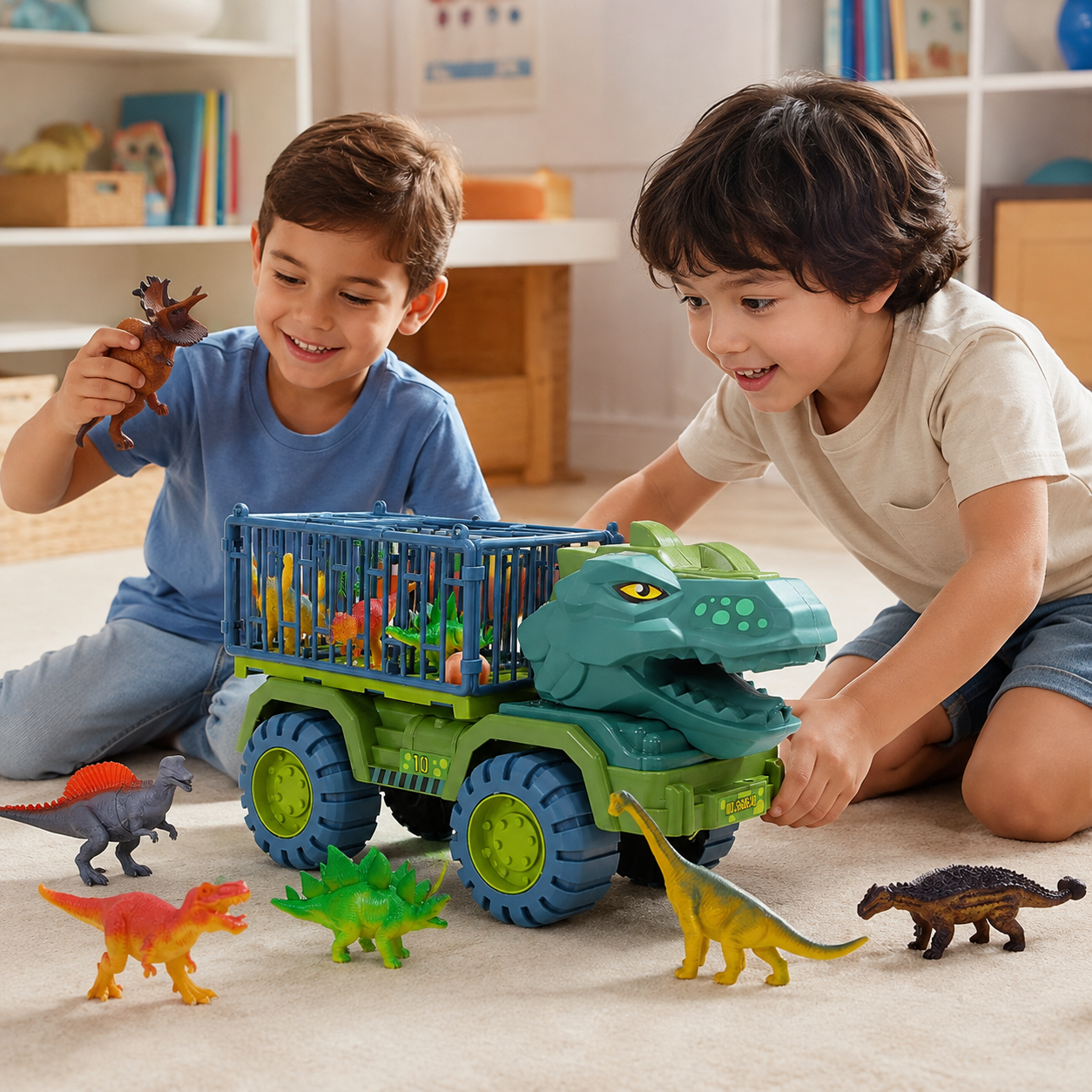 Camión Dino Monster Truck con 3 Dinosaurios y Jaulas de Transporte 🦖