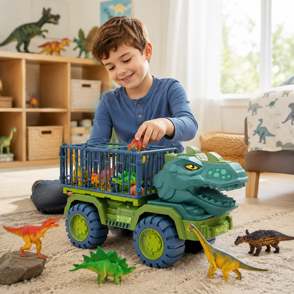 Camión Dino Monster Truck con 3 Dinosaurios y Jaulas de Transporte 🦖