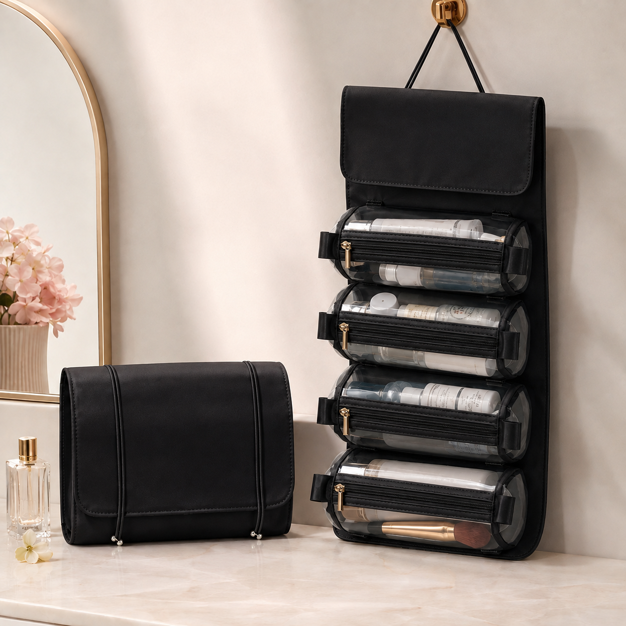Neceser Portacosméticos Plegable con 4 Compartimientos Desmontables – Organizador de Viaje