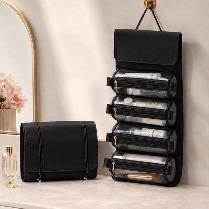 Neceser Portacosméticos Plegable con 4 Compartimientos Desmontables – Organizador de Viaje