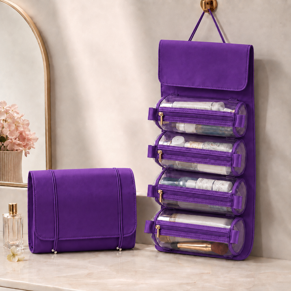 Neceser Portacosméticos Plegable con 4 Compartimientos Desmontables – Organizador de Viaje