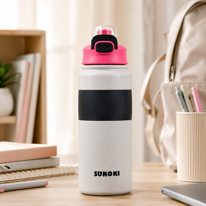 Botella térmica de acero inoxidable 800 ml SUKOKI 🌈 Diseño pastel, tapa a presión y temperatura perfecta por horas