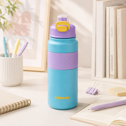 Botella térmica de acero inoxidable 800 ml SUKOKI 🌈 Diseño pastel, tapa a presión y temperatura perfecta por horas