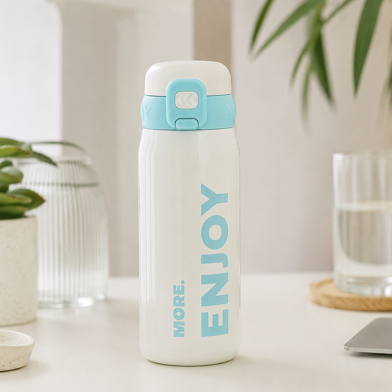 Botella térmica de acero inoxidable ENJOY 💧- 500 ml con sorbito, manija y diseño que inspira a disfrutar💧