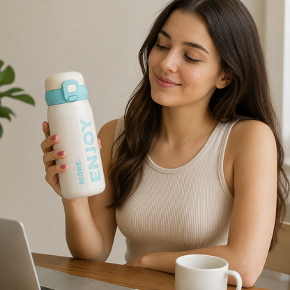 Botella térmica de acero inoxidable ENJOY 💧- 500 ml con sorbito, manija y diseño que inspira a disfrutar💧