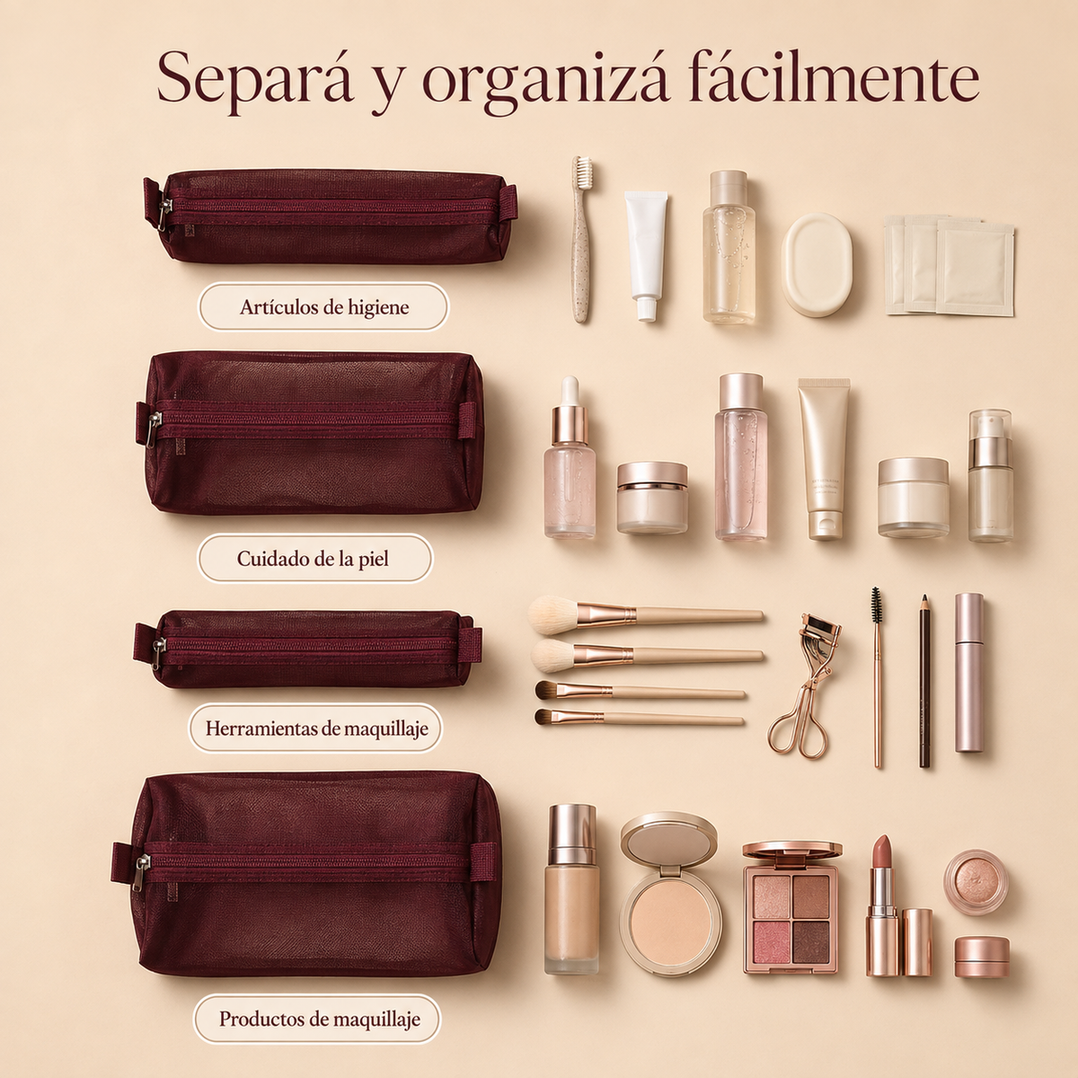 Neceser Portacosméticos Plegable con 4 Compartimientos Desmontables – Organizador de Viaje