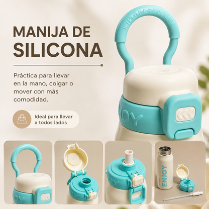 Botella térmica de acero inoxidable ENJOY 💧- 500 ml con sorbito, manija y diseño que inspira a disfrutar💧