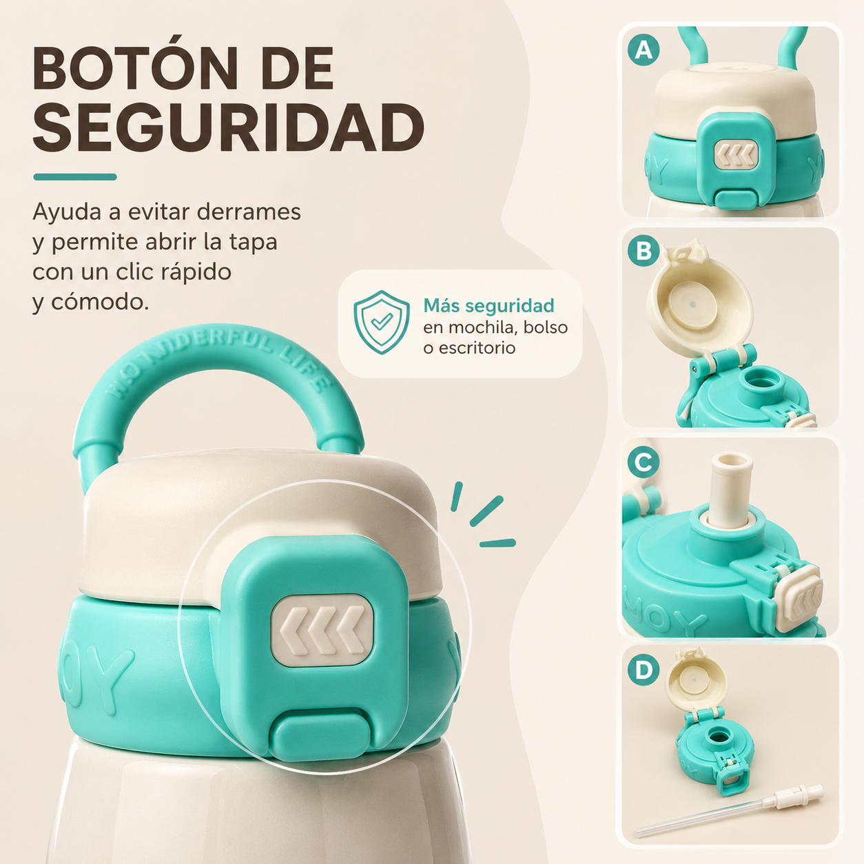 Botella térmica de acero inoxidable ENJOY 💧- 500 ml con sorbito, manija y diseño que inspira a disfrutar💧
