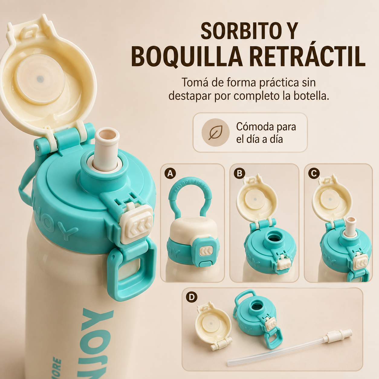 Botella térmica de acero inoxidable ENJOY 💧- 500 ml con sorbito, manija y diseño que inspira a disfrutar💧
