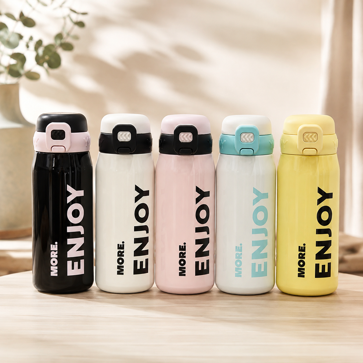 Botella térmica de acero inoxidable ENJOY 💧- 500 ml con sorbito, manija y diseño que inspira a disfrutar💧
