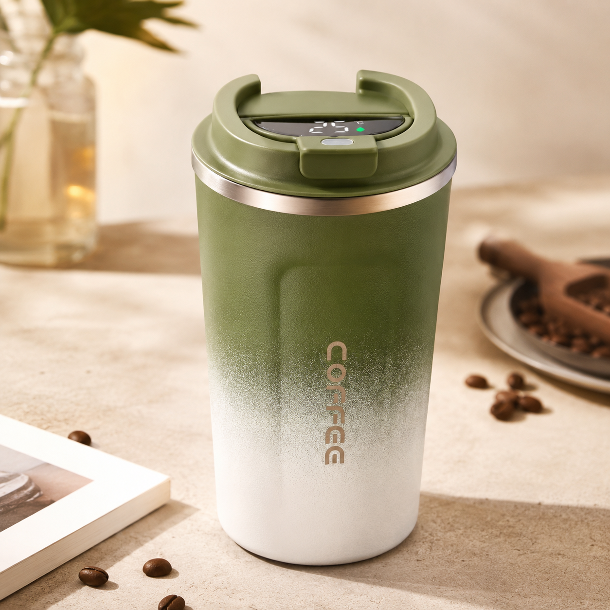 Vaso térmico para café o té con indicador de temperatura LED
