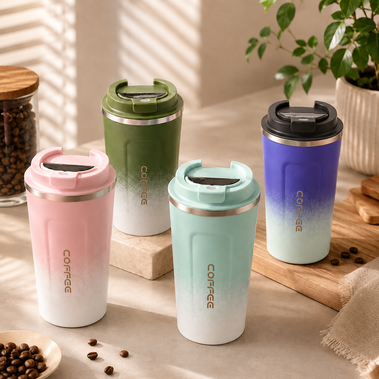 Vaso térmico para café o té con indicador de temperatura LED