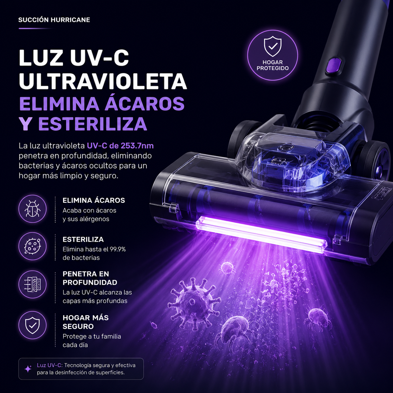 Aspiradora Inalámbrica 4 en 1 con Mopa y Luz UV