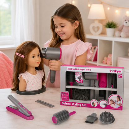 Set de Peluquería Infantil con Secador que Tira Aire, Luz, Sonido y Planchita