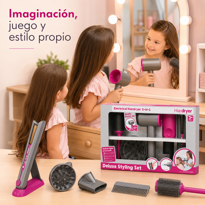 Set de Peluquería Infantil con Secador que Tira Aire, Luz, Sonido y Planchita