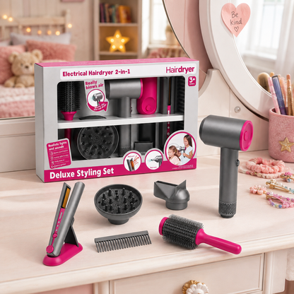 Set de Peluquería Infantil con Secador que Tira Aire, Luz, Sonido y Planchita