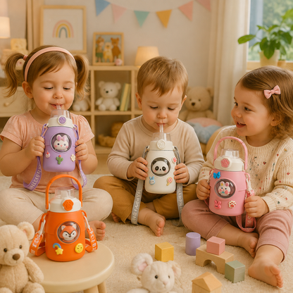 Botella de acero termica infantil  y personajes 3D 🥰 – Con correa y detalles intercambiables