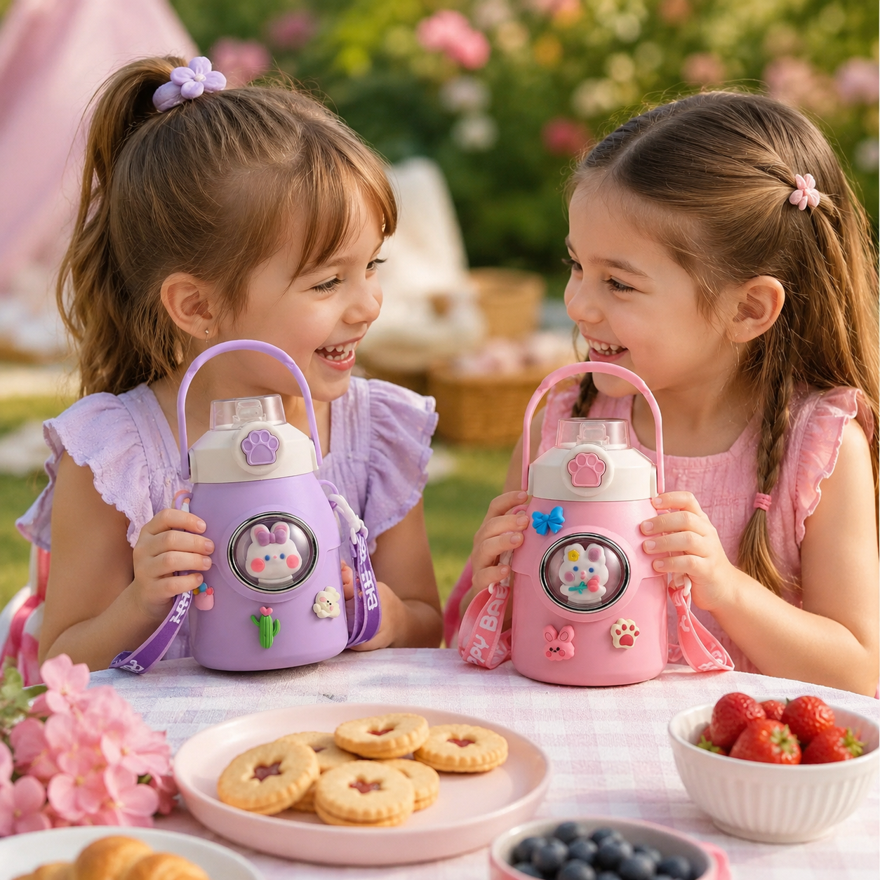 Botella de acero termica infantil  y personajes 3D 🥰 – Con correa y detalles intercambiables