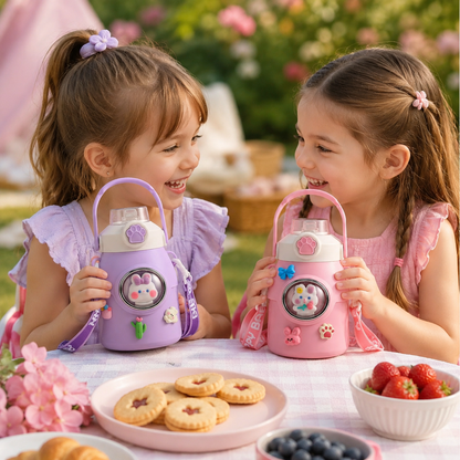 Botella de acero termica infantil  y personajes 3D 🥰 – Con correa y detalles intercambiables