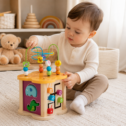 Cubo Didáctico 6 en 1 de madera🧠 – Juegos educativos para estimular la motricidad y el aprendizaje