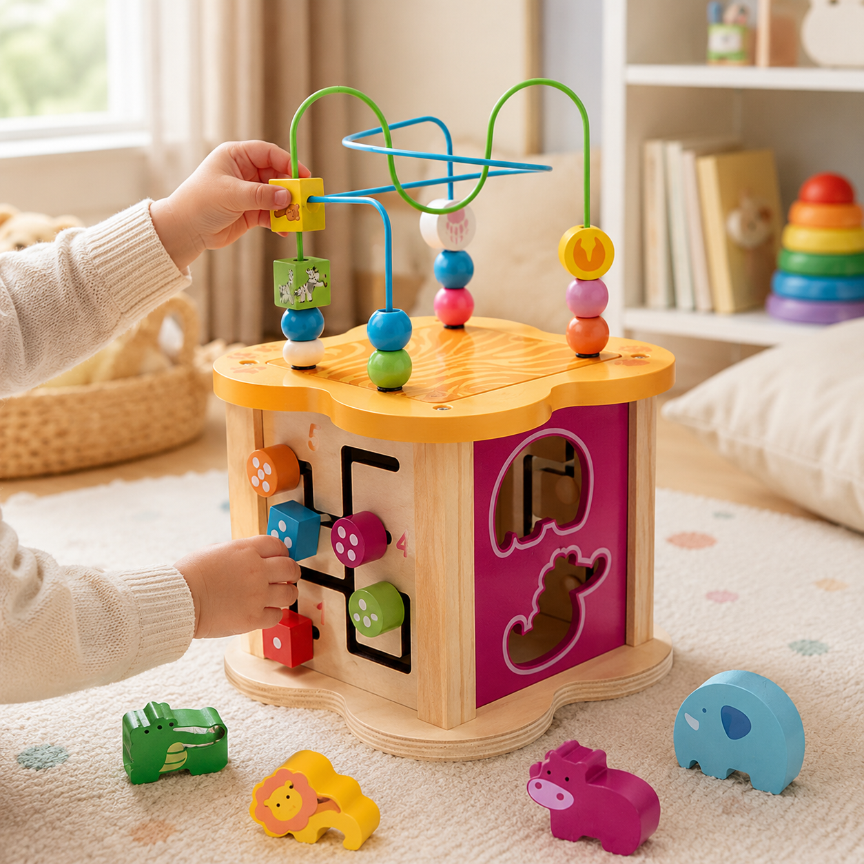 Cubo Didáctico 6 en 1 de madera🧠 – Juegos educativos para estimular la motricidad y el aprendizaje