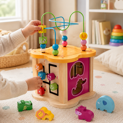Cubo Didáctico 6 en 1 de madera🧠 – Juegos educativos para estimular la motricidad y el aprendizaje