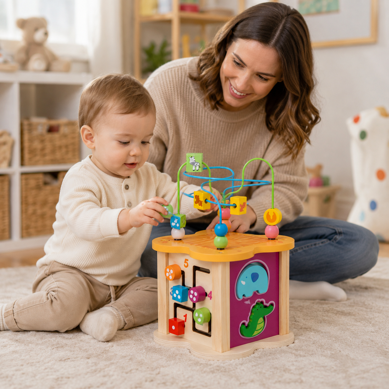 Cubo Didáctico 6 en 1 de madera🧠 – Juegos educativos para estimular la motricidad y el aprendizaje