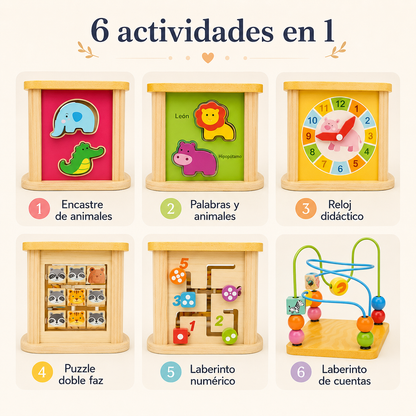 Cubo Didáctico 6 en 1 de madera🧠 – Juegos educativos para estimular la motricidad y el aprendizaje