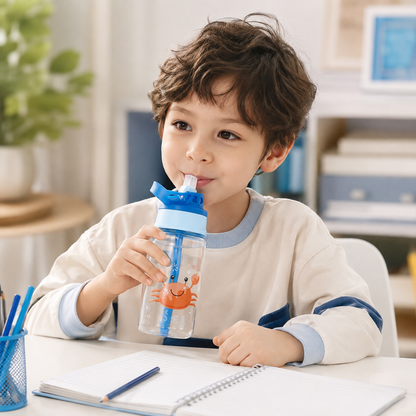 Botella Infantil Antiderrame 480 ml con Sorbito y Botón – Animales del Océano