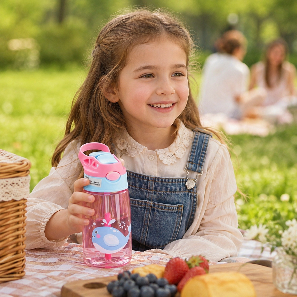 Botella Infantil Antiderrame 480 ml con Sorbito y Botón – Animales del Océano