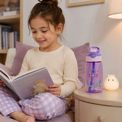 Botella Infantil Antiderrame 480 ml con Sorbito y Botón – Animales del Océano